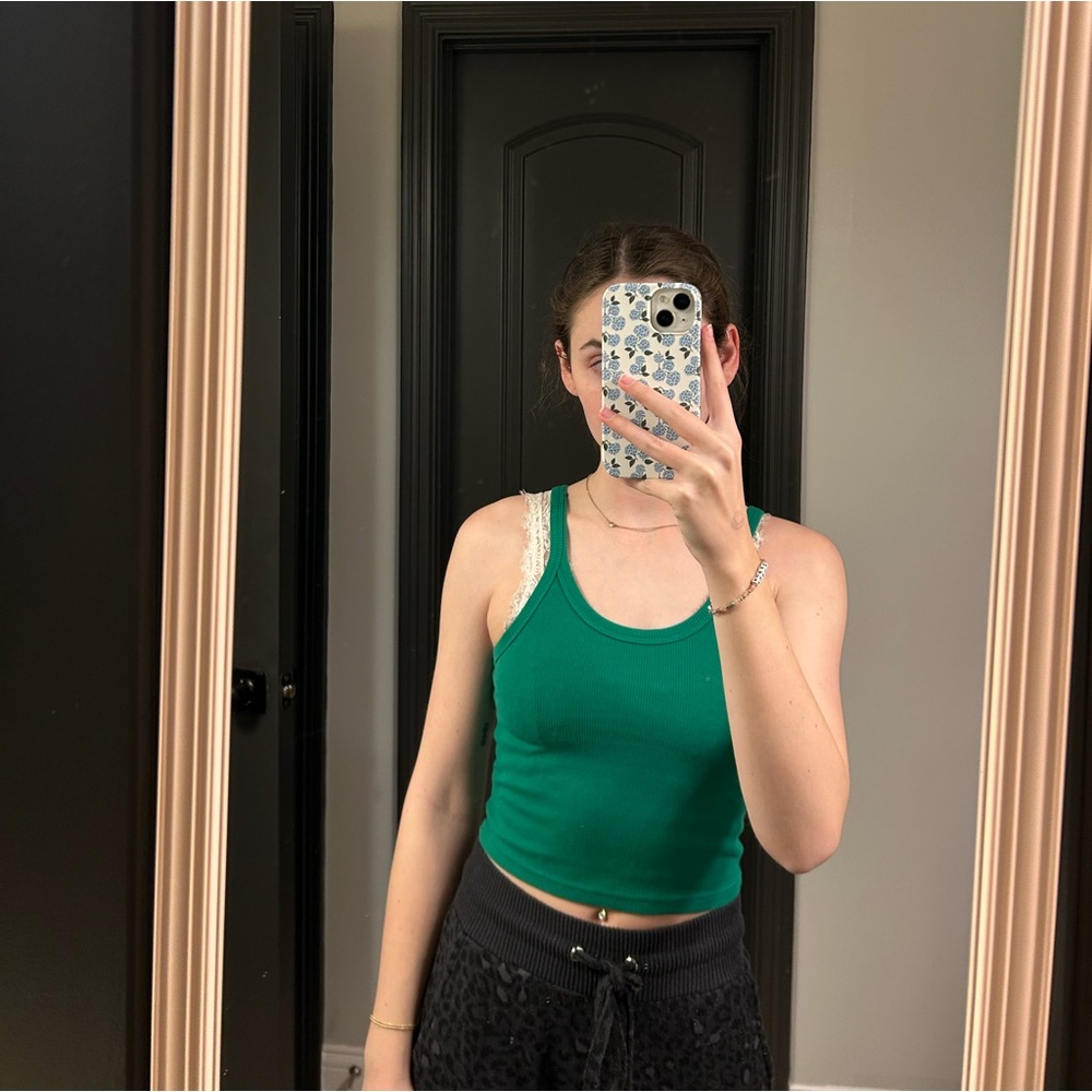 Green Ribbed Tank Top